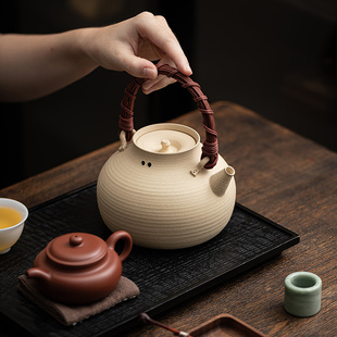 潮州白泥砂铫壶原矿提梁烧水壶炭炉套装手工煮水煮茶壶功夫茶具