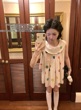 张爆爆【蜜糖罐罐】 波点格子衬衫女娃娃领显瘦童趣衬衫上衣