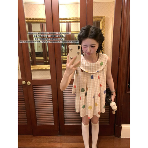 张爆爆【蜜糖罐罐】 波点格子衬衫女娃娃领显瘦童趣衬衫上衣