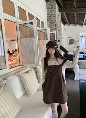 张爆爆 学院风背带连衣裙女夏百搭宽松显瘦减龄小个子背带裙子