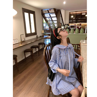 张爆爆 七分袖海军领格子海军衬衫少女风 减龄斗篷衬衫2026春夏
