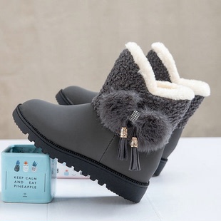 女童雪地靴冬加绒加厚大童靴子女冬季新款棉鞋学生保暖大棉短筒靴