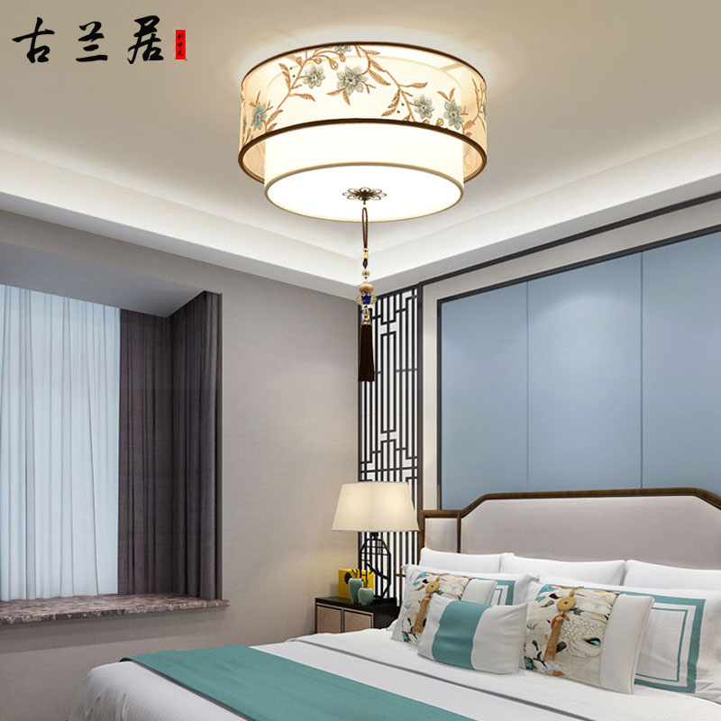 卧室灯圆形刺绣新中式吸顶灯