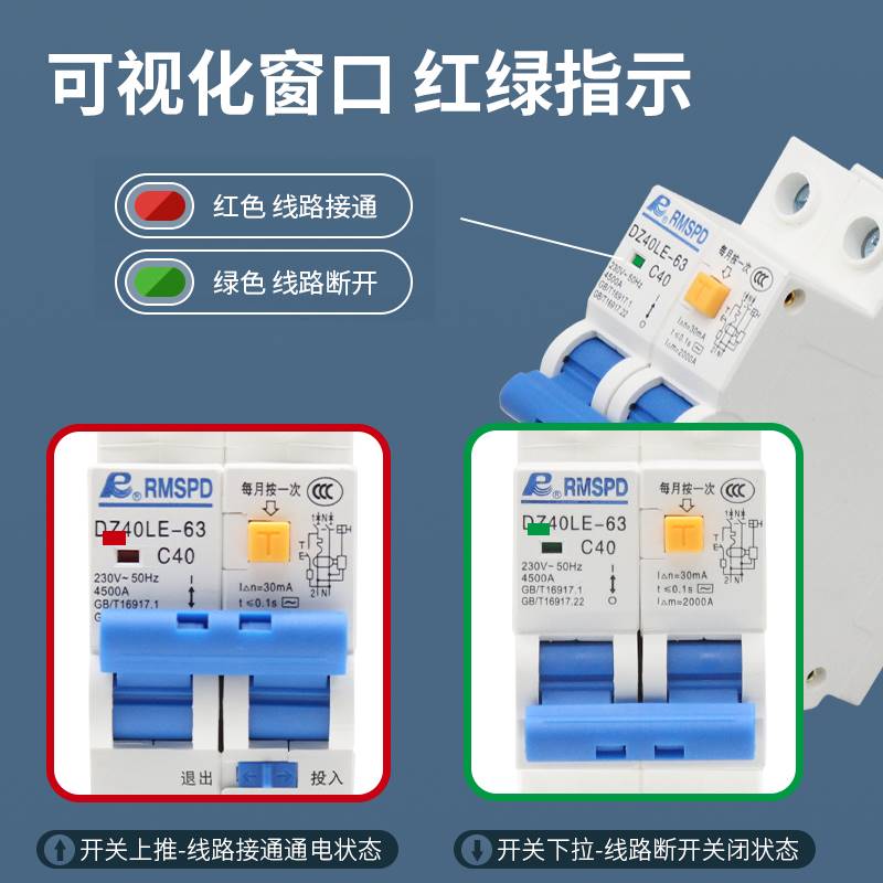 上海人民漏电保护器双线断路器空开2P63A漏保两位220家用空气开关