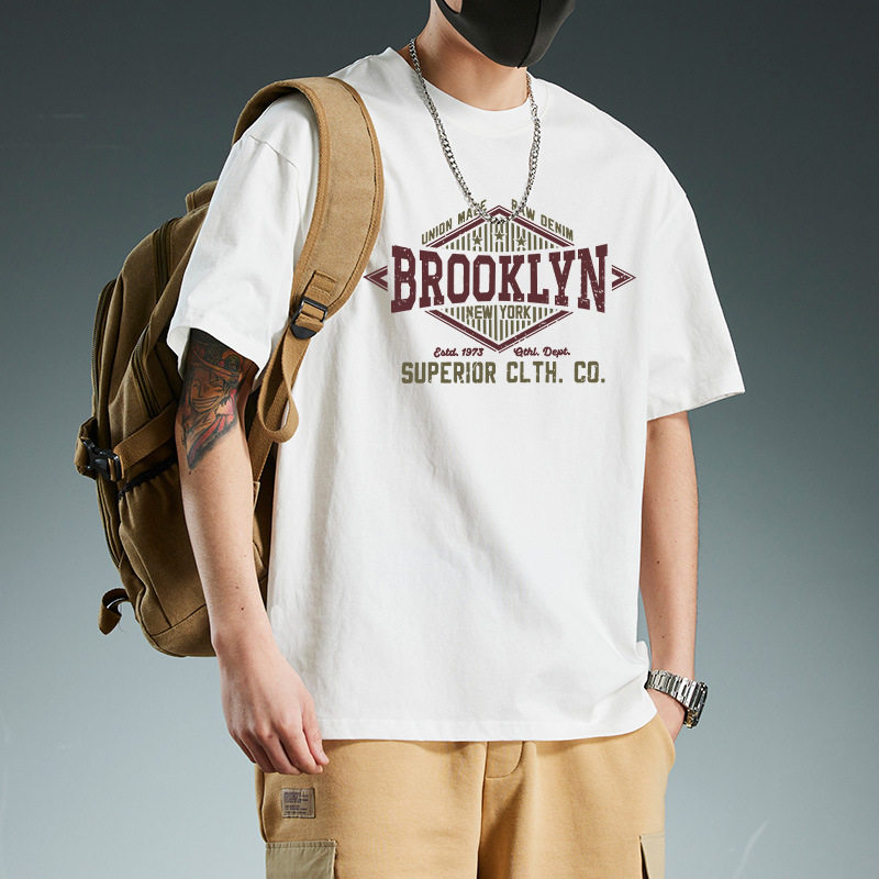 短袖纯棉t恤男春夏季运动风美式复古港风ins潮牌体恤高级感打底衫