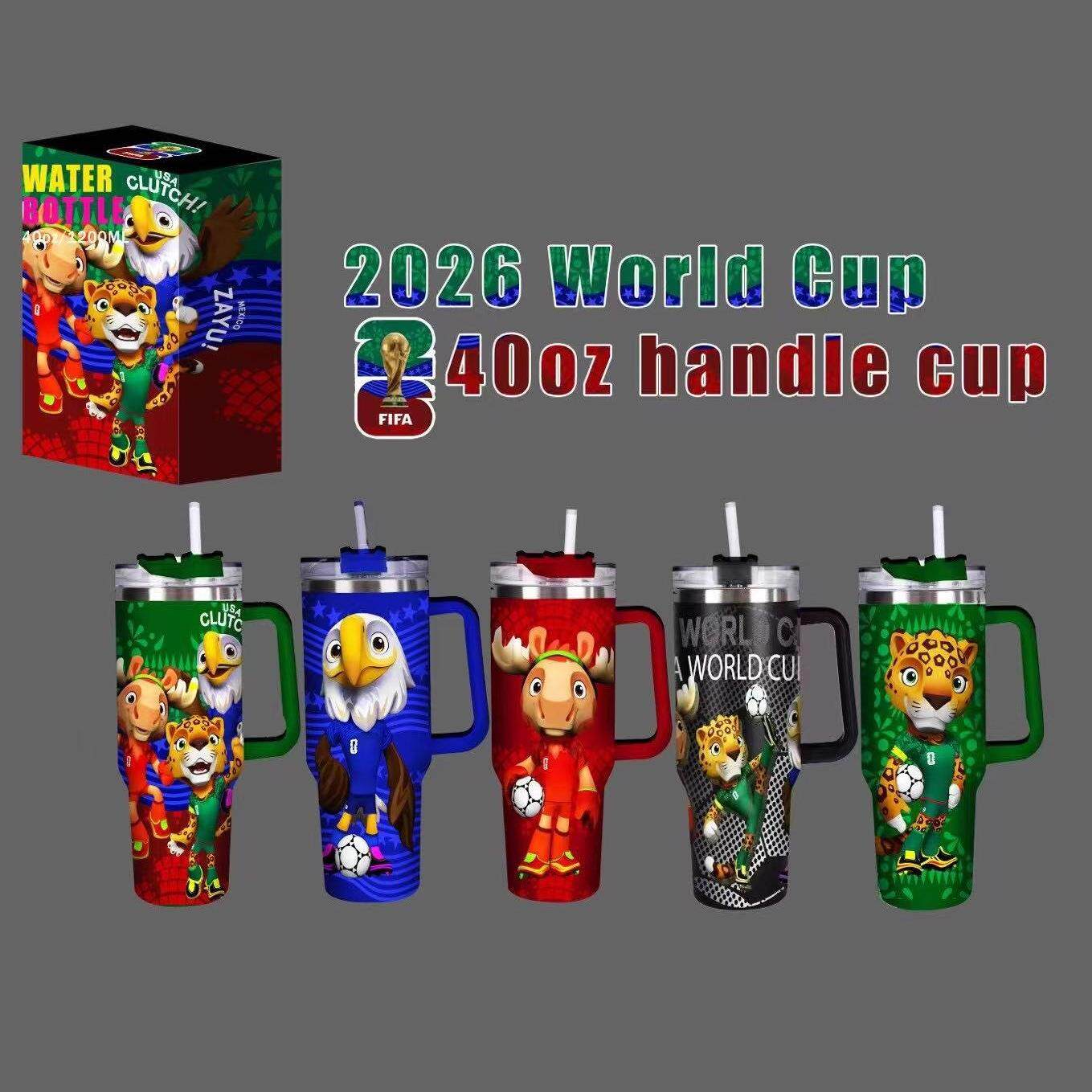 新款2026世界杯系列大容量40oz汽车杯带手柄足球冰霸杯
