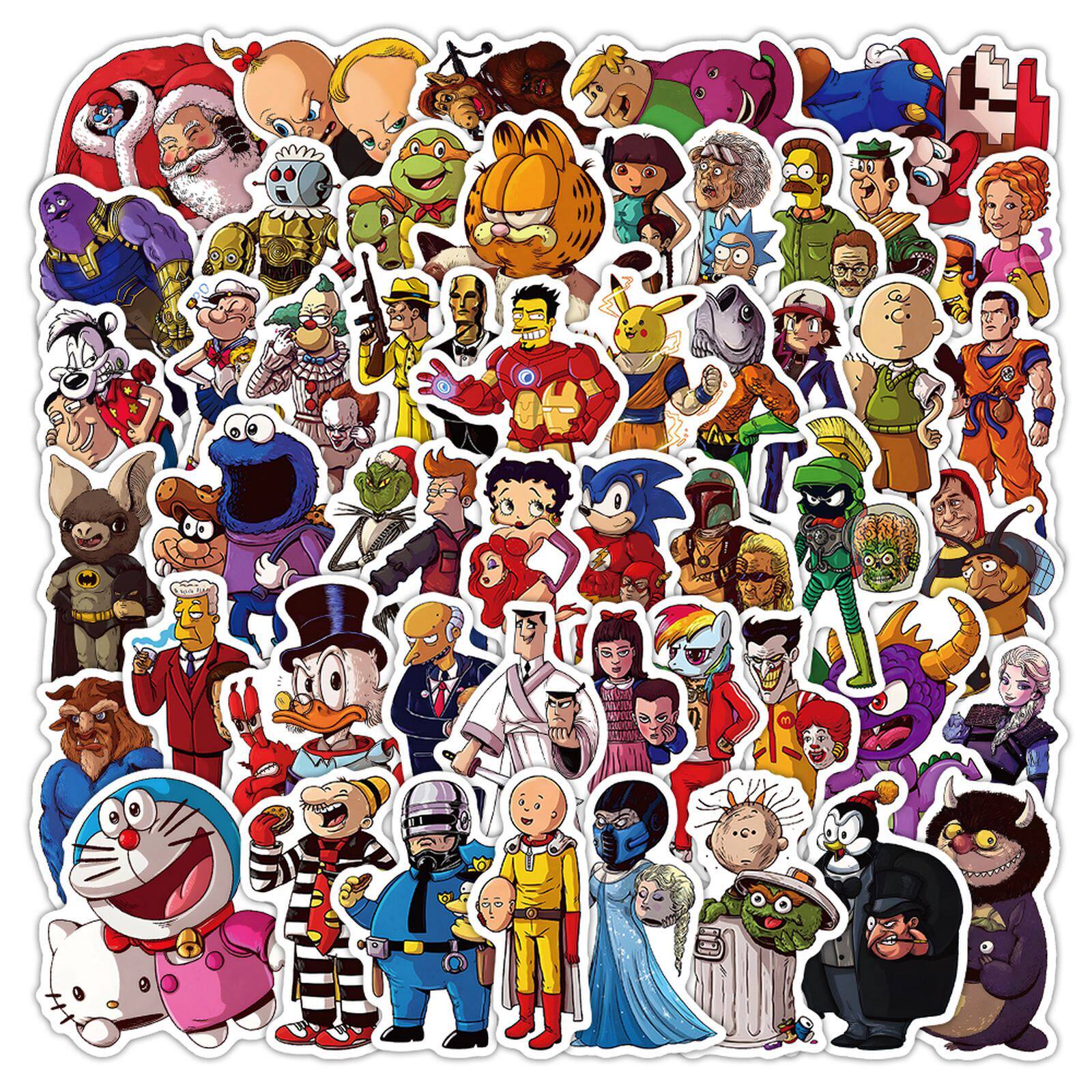54张创意动漫人物换脸搞怪涂鸦贴纸防水可装饰手机壳手账本行李箱