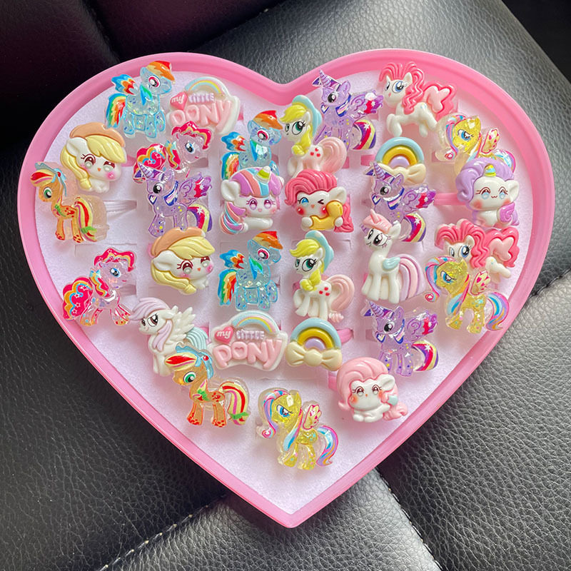 儿童小马宝莉戒指女孩公主钻戒套装36个装亲子首饰品彩色小马玩具