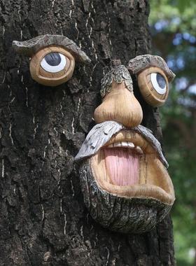 新款树皮五官摆件树脂户