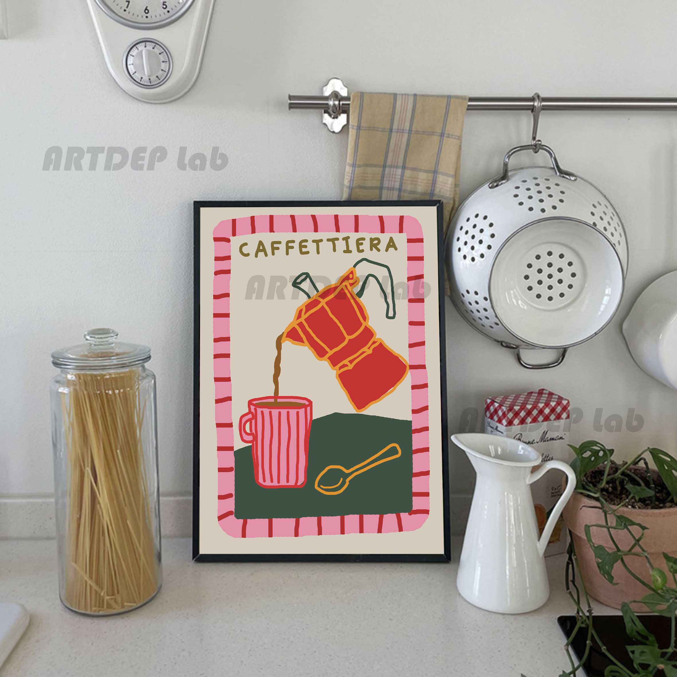 咖啡馆书店复古插画纸质装饰画