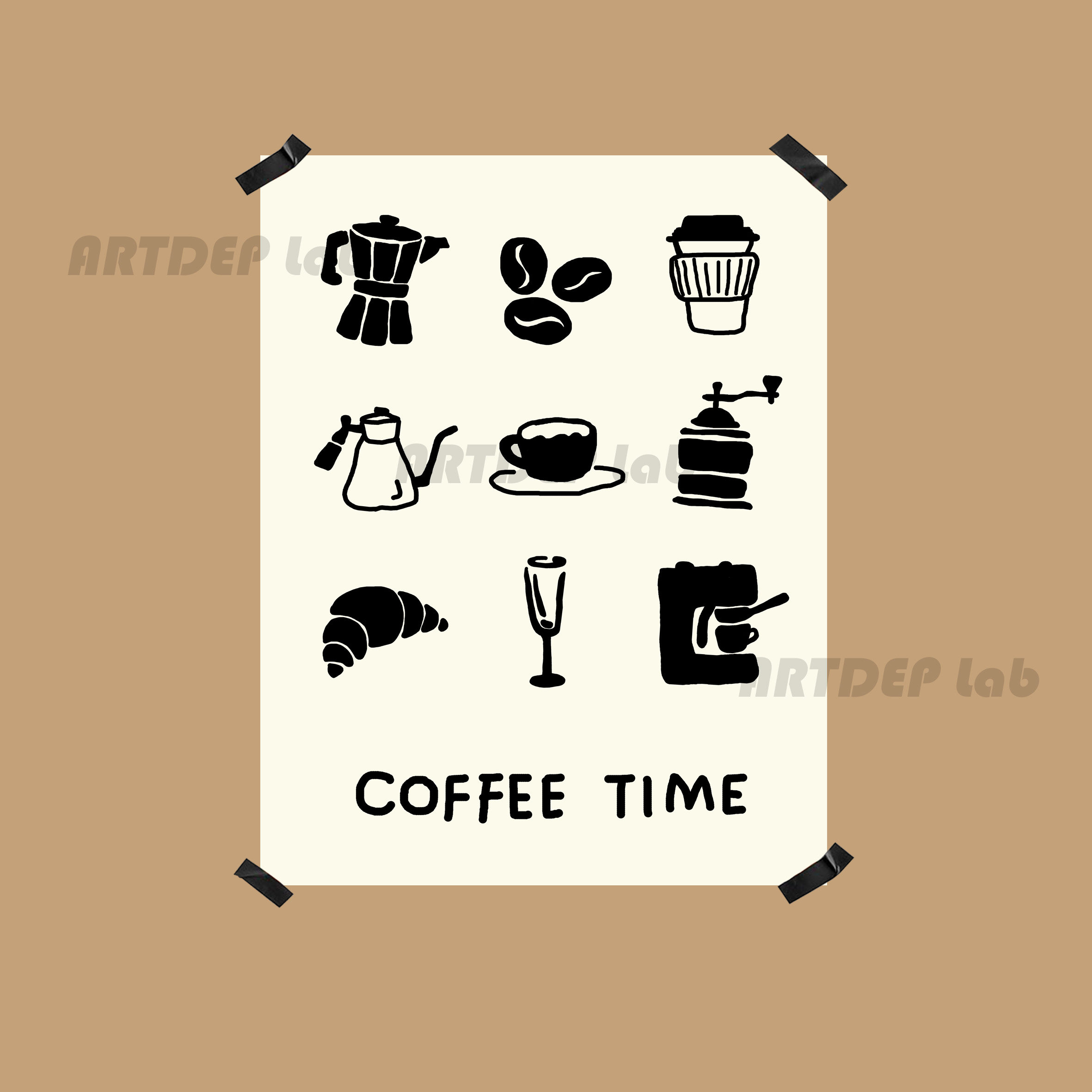 ATD咖啡时光 书店咖啡馆 手绘插画纸质印刷海报装饰画拍照墙贴ins