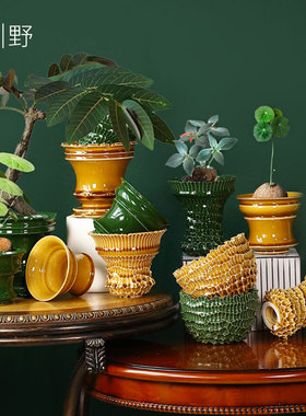 bdbf官方店24年新款高级龙鳞中古风龟甲龙山乌龟青野块根陶瓷花盆