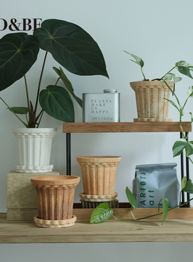 bdbf复古圣家堂造型创意家居绿植盆栽装饰摆件含托盘粗陶土花盆