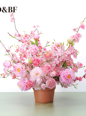 新年氛围感仿真花粉色桃花束桌面摆件客厅现代简约手工花瓶装饰