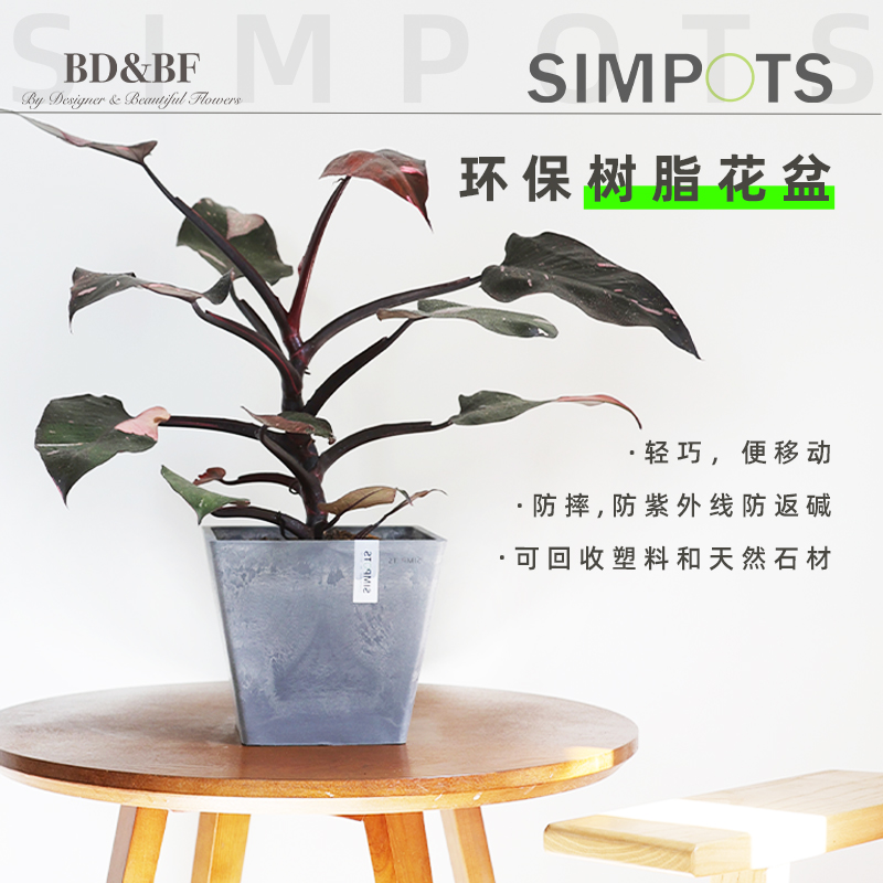 bdbf官方店SIMPOTS树脂黑胶北欧风格方形绿植盆栽多肉室内外花盆