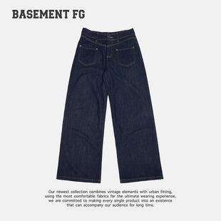 BASEMENTFG美式复古直筒牛仔裤设计感宽松阔腿长裤267330046029