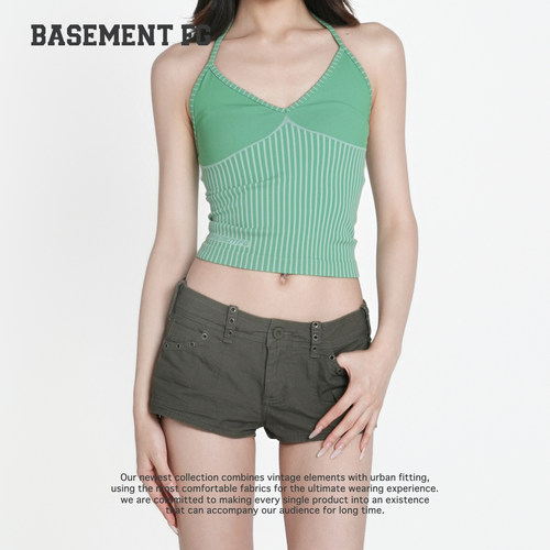 BASEMENTFG法式V领条纹针织吊带背心多色辣妹风261010490