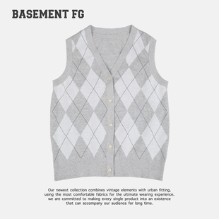 BASEMENTFG学院风菱形格V领针织马甲263010015062