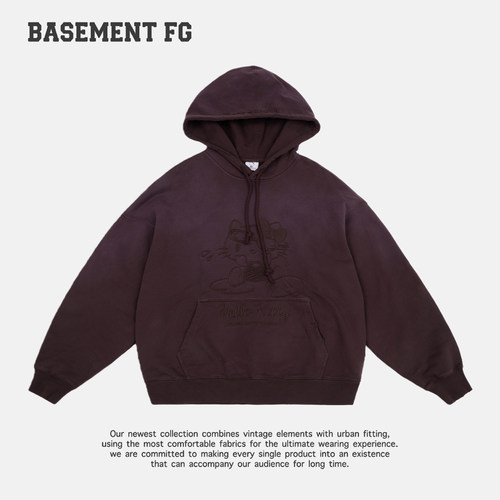 BASEMENTFG复古水洗印花连帽卫衣宽松落肩袖251050072013
