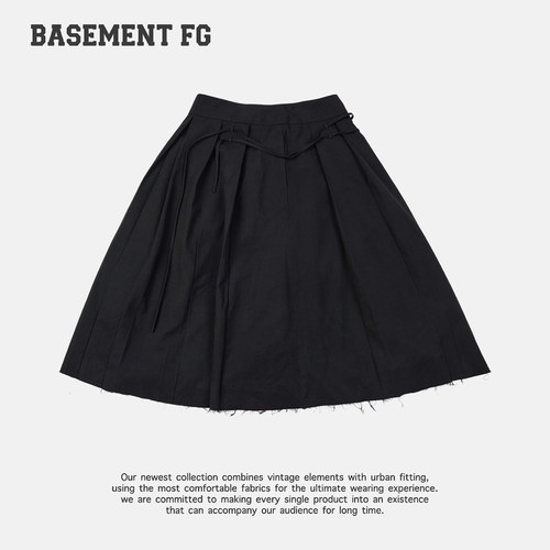 BASEMENTFG学院风黑色A字半身裙女高腰百搭中长款262150103001