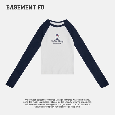BASEMENTFG撞色插肩袖HelloKitty印花长袖修身上衣261030112005