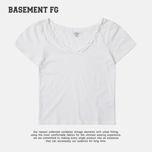 BASEMENTFG美式复古蕾丝花边短袖T恤261020160005