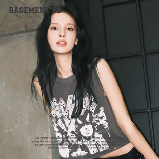 BASEMENTFG设计感AC/DC印花无袖百搭显瘦背心上衣261010167021