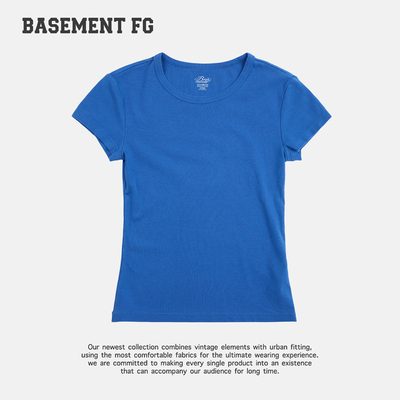 BASEMENTFG美式复古风短袖T恤蓝色宽松百搭休闲上衣261020150072