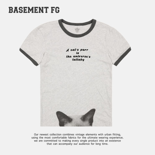 BASEMENTFG撞色领卡通印花短袖T恤女夏季百搭上衣261020139022
