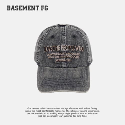 BASEMENTFG美式复古水洗牛仔字母刺绣棒球帽244010092001