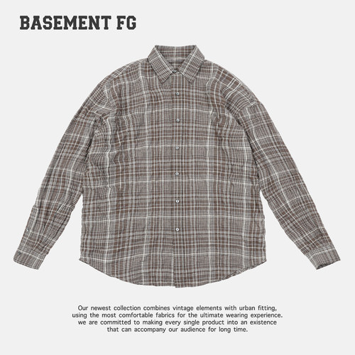 BASEMENTFG复古日系风格子衬衫长袖棉质休闲百搭上衣262070080076