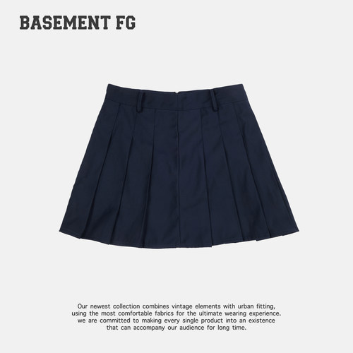 BASEMENTFG学院风高腰百褶半身裙百搭藏蓝色百褶短裙262150013030