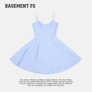 BASEMENTFG甜美公主风蓝色吊带连衣裙女收腰芭蕾风262140001072