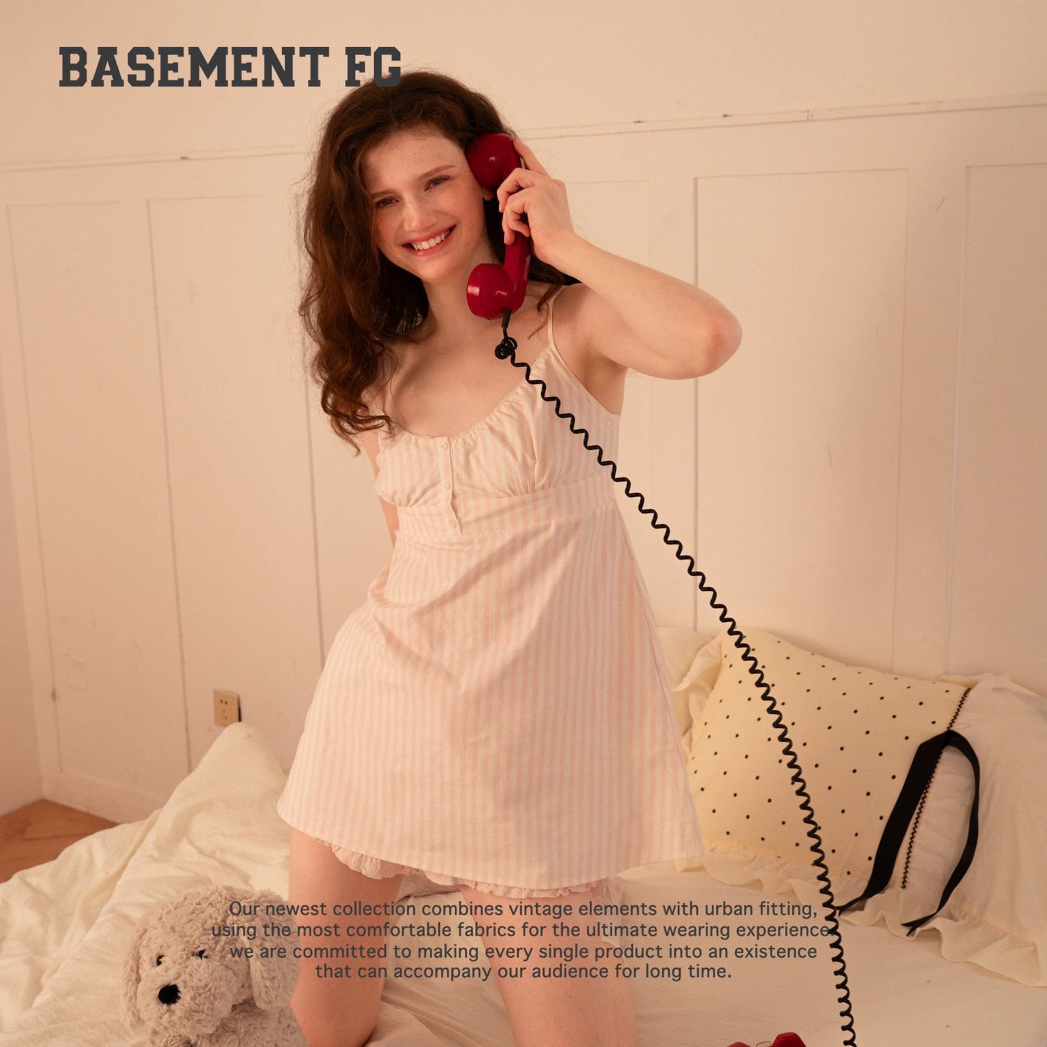 BASEMENTFG法式复古吊带连衣裙女夏条纹短裙度假风262140021049图片