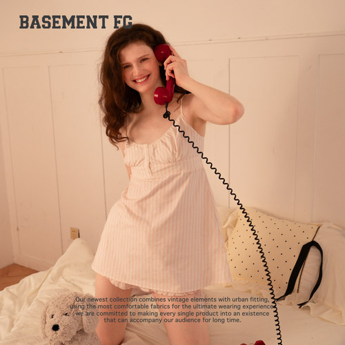 BASEMENTFG法式复古吊带连衣裙女夏条纹短裙度假风262140021049