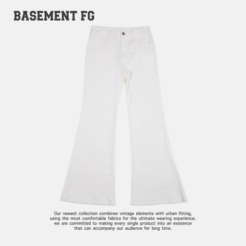 BASEMENTFG白色高腰微喇女修身显瘦百搭休闲长裤262120018004