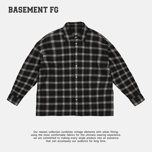 BASEMENTFG美式复古格子衬衫宽松长袖潮牌格纹上衣262070143038