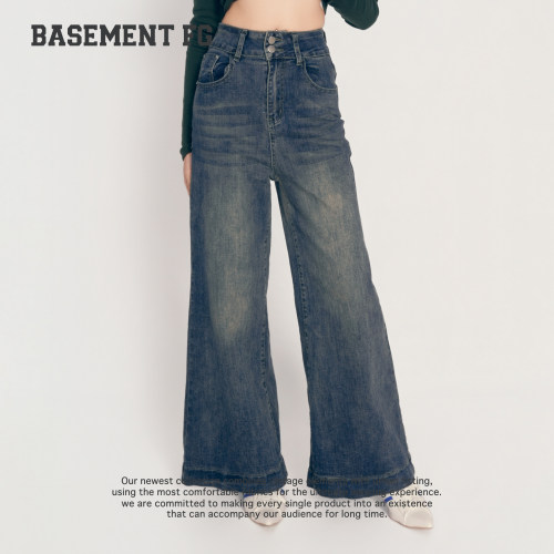 BASEMENTFG牛仔裤26秋冬新款复古风高腰阔腿做旧水洗267330164284