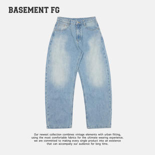 BASEMENTFG美式复古风水洗阔腿牛仔裤直筒长裤休闲267330063031