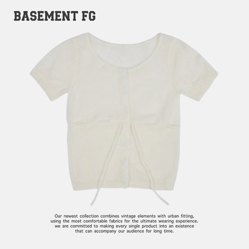 BASEMENTFG慵懒风圆领单排扣短袖针织开衫气质上衣263020006009