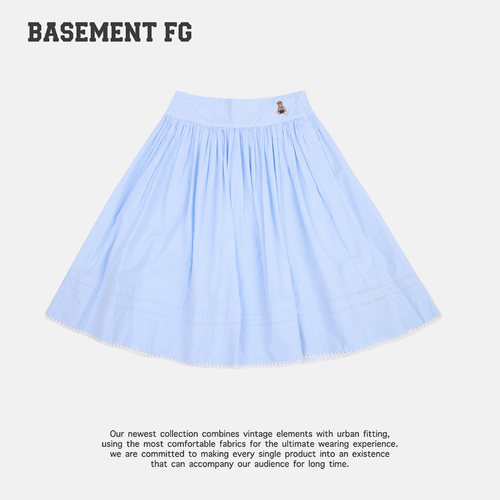 BASEMENTFG蓝色条纹蕾丝花边半身裙气质温柔A字短裙262150014028