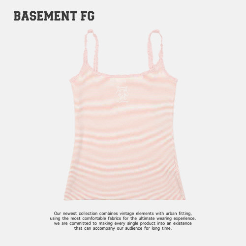 BASEMENTFG美式复古花边吊带背心女百搭修身条纹上衣261010055049