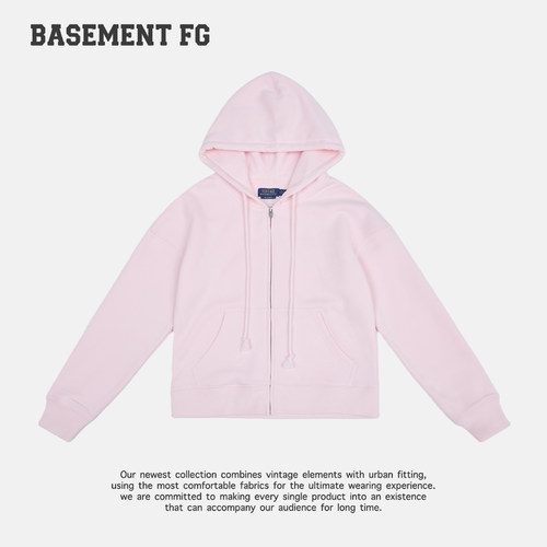 BASEMENTFG简约连帽拉链卫衣女宽松百搭粉色外套上衣261080043025