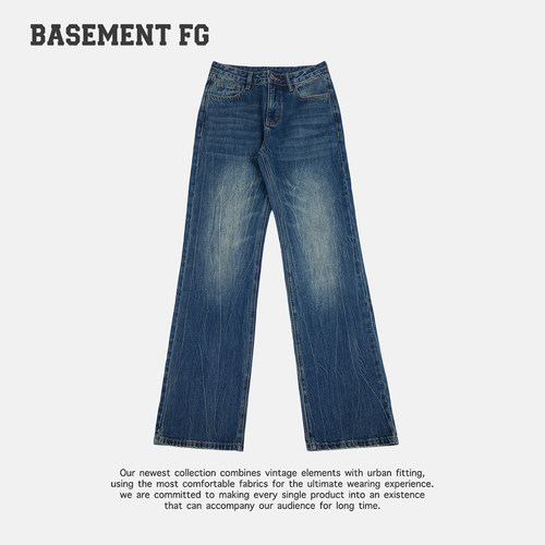 BASEMENTFG复古蓝直筒牛仔裤女长裤267330032029