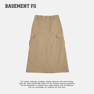 BASEMENTFG工装风多口袋半身裙女高腰显瘦卡其色半裙262150010011