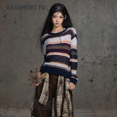 BASEMENTFG毛针织衫26秋冬新款复古风撞色条纹针织衫263500070