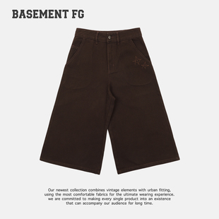 BASEMENTFG复古高腰牛仔阔腿裤女宽松七分裤267320009013