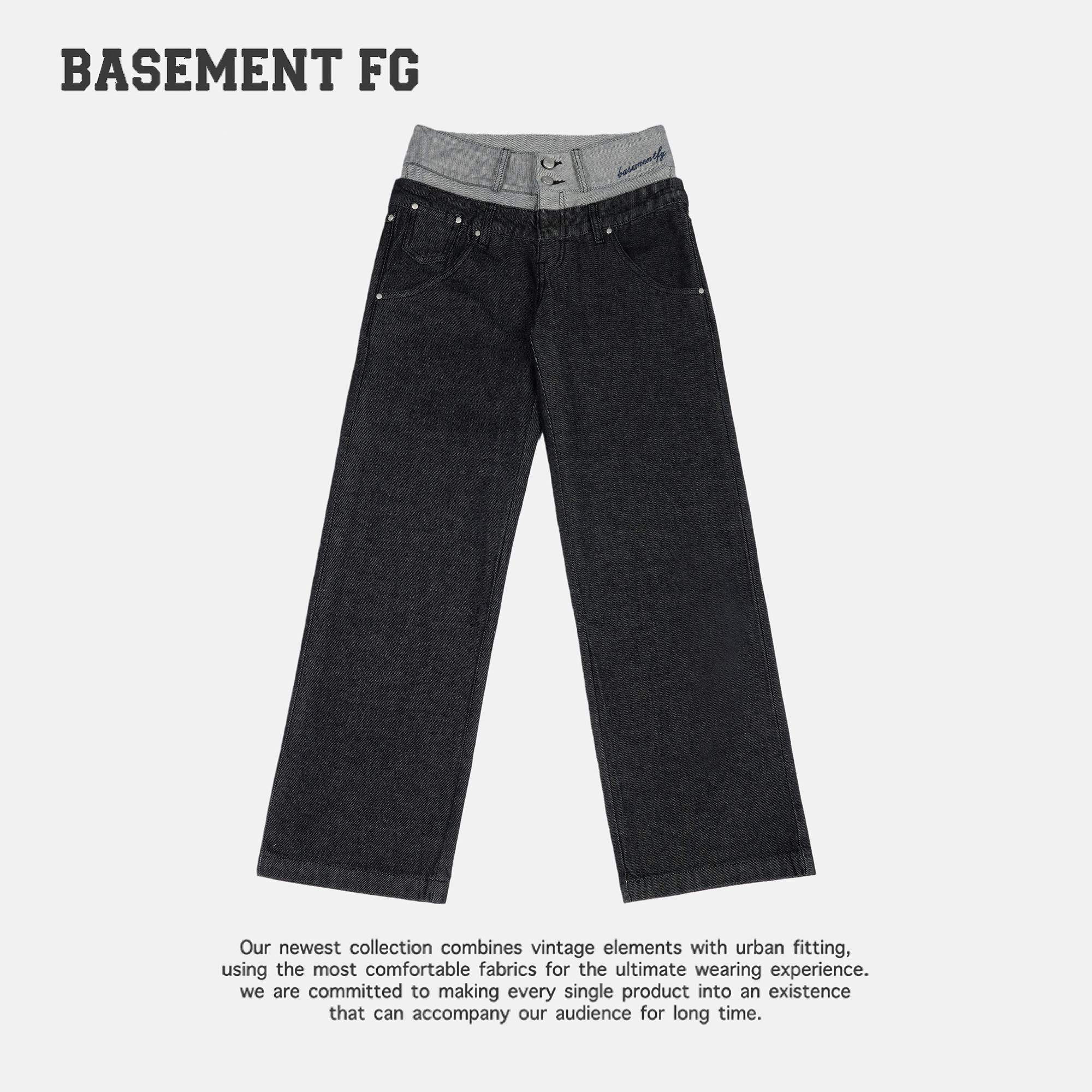 BASEMENTFG复古松弛感直筒牛仔裤女宽松百搭垂感长裤257330265284