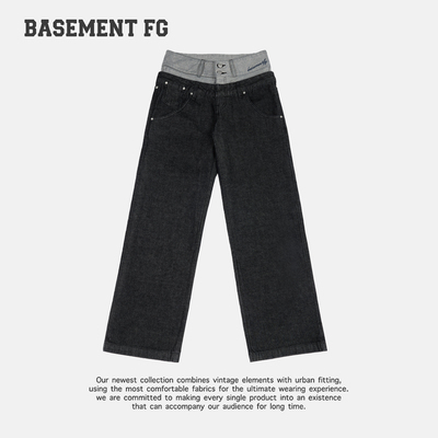 BASEMENTFG复古松弛感直筒牛仔裤女宽松百搭垂感长裤257330265284