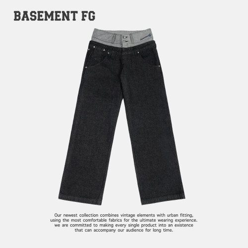 BASEMENTFG复古松弛感直筒牛仔裤女宽松百搭垂感长裤257330265284
